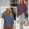 2 Pack Women's Casual Sweatshirts, Long Sleeve Cotton Shirts Loose Fit Lightweight Crew Neck Basic Tops Pullover