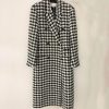 Women's Houndstooth Trench Coat Notch Lapel Double Breasted Quilted Lined Long Jacket Overcoat Pea Coat