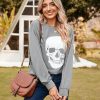 Women's Halloween Sweatshirts Skull Graphic T Shirts Long Sleeve Pullover Tops Gothic Fall Clothes 2025