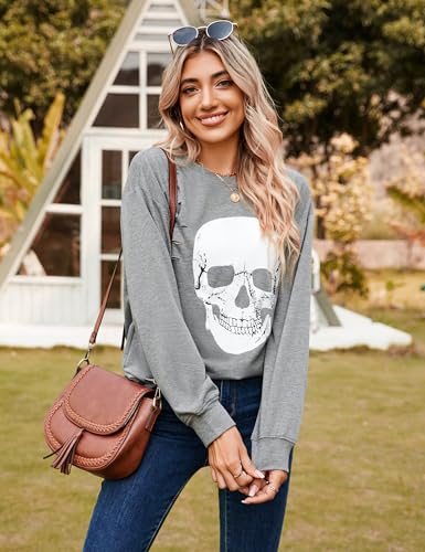 Women's Halloween Sweatshirts Skull Graphic T Shirts Long Sleeve Pullover Tops Gothic Fall Clothes 2025