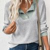 Womens Fall Fashion 2025 Womens Long Sleeve Shirts Patchwork Button Up V Neck Sweatshirt Casual Pullover Tops