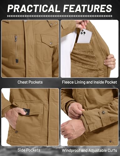 Men's Winter Casual Thicken Multi-Pocket Outwear Jacket Coat With Removable Hood