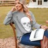 Women's Halloween Sweatshirts Skull Graphic T Shirts Long Sleeve Pullover Tops Gothic Fall Clothes 2025