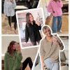 Womens Oversized Sweatshirt Casual Long Sleeve Henley V Neck Pullover Tops Fall Outfits Clothes
