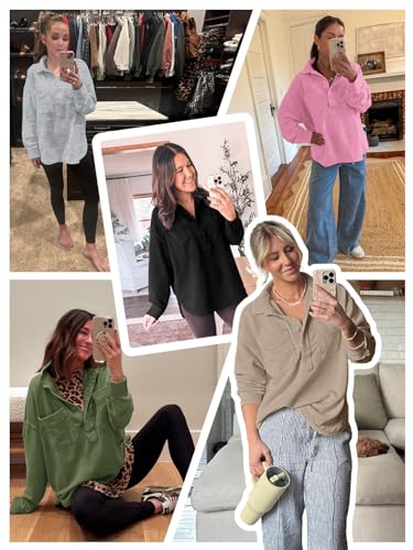 Womens Oversized Sweatshirt Casual Long Sleeve Henley V Neck Pullover Tops Fall Outfits Clothes