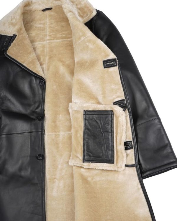 Black Trench Coat Men - Winter Shearling Long Leather Jackets For Men