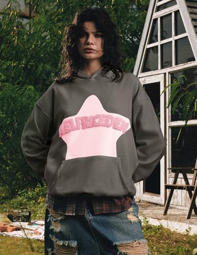 Womens Graphic Hoodies Pink Star Print Hoodie Unisex Oversized Hoodies Long Sleeve Pocket Pullover