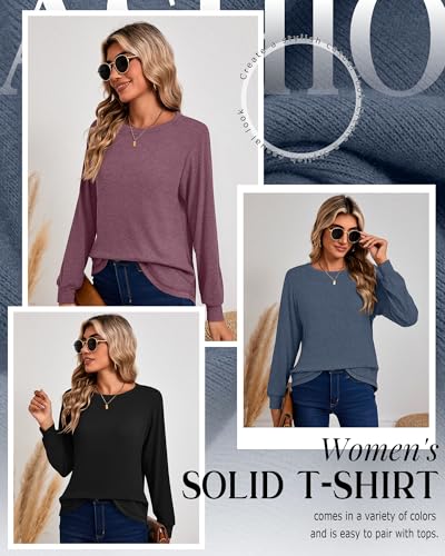 3 Pack Women's Long Sleeve Shirts, Cotton Crew Neck Tunic Tops Casual Loose Fit Pullover Sweatshirts Curved Hem Shirts