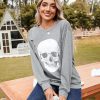 Women's Halloween Sweatshirts Skull Graphic T Shirts Long Sleeve Pullover Tops Gothic Fall Clothes 2025
