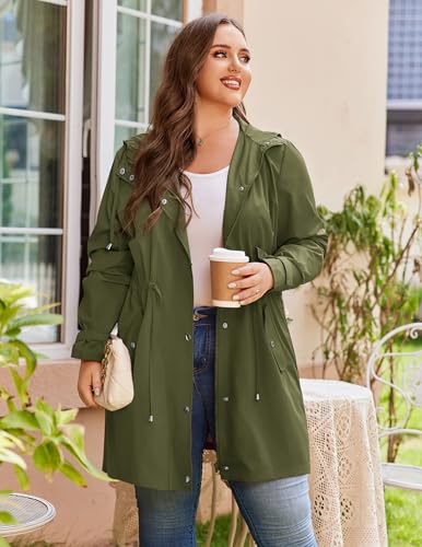 Plus Size Rain Jackets For Women Waterproof Rain Coats with Hood Lightweight Windbreaker Outdoor Trench Coat