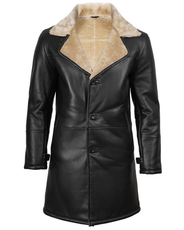Black Trench Coat Men - Winter Shearling Long Leather Jackets For Men