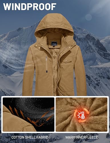 Men's Winter Casual Thicken Multi-Pocket Outwear Jacket Coat With Removable Hood