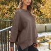 Women's Oversized Batwing Sweaters 2025 Fall Outfits Trendy Crewneck Knit Side Slit Fashion Pullover Tops