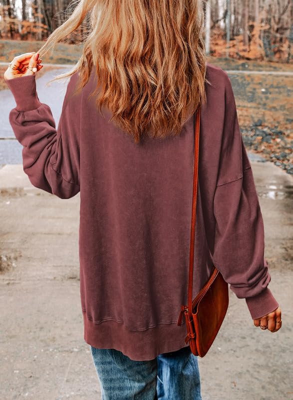 Womens Sweatshirt Casual Long Sleeve Crewneck Lightweight Pullover Tops Loose Sweatshirts