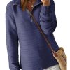 Women's Casual Half Zip Long Sleeve Pullover Shirts Solid Color Textured Sweatshirt Tunic Tops