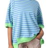Womens Tops Casual Short Sleeve Sweatshirt Crewneck Striped Shirt Pullover T Shirts Loose Blouses