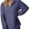 Women's Casual Half Zip Long Sleeve Pullover Shirts Solid Color Textured Sweatshirt Tunic Tops