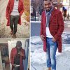 Men's Wool Blend Pea Coat Notched Collar Single Breasted Overcoat Warm Winter Trench Coat
