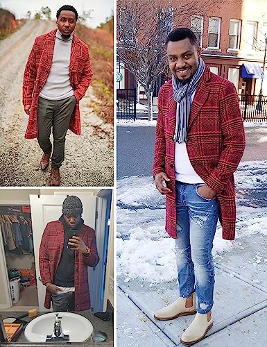 Men's Wool Blend Pea Coat Notched Collar Single Breasted Overcoat Warm Winter Trench Coat