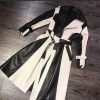 Yolo Jackets Women's Casual Real Lambskin Designer Handmade Two Tone Long Leather Trench Coat Women Full Length Overcoat