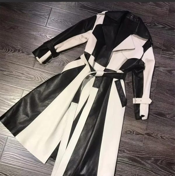Yolo Jackets Women's Casual Real Lambskin Designer Handmade Two Tone Long Leather Trench Coat Women Full Length Overcoat