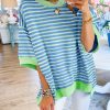 Womens Tops Casual Short Sleeve Sweatshirt Crewneck Striped Shirt Pullover T Shirts Loose Blouses