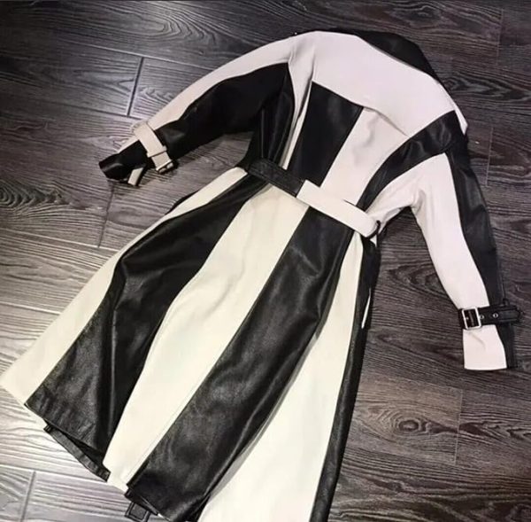 Yolo Jackets Women's Casual Real Lambskin Designer Handmade Two Tone Long Leather Trench Coat Women Full Length Overcoat